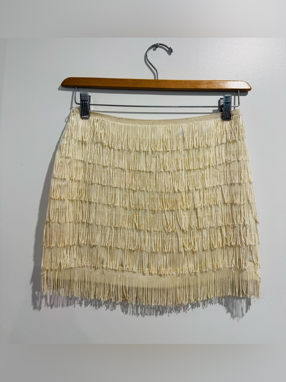 Vintage Y2K Ivory Fringe Mini Skirt Boho Festival Western Size S